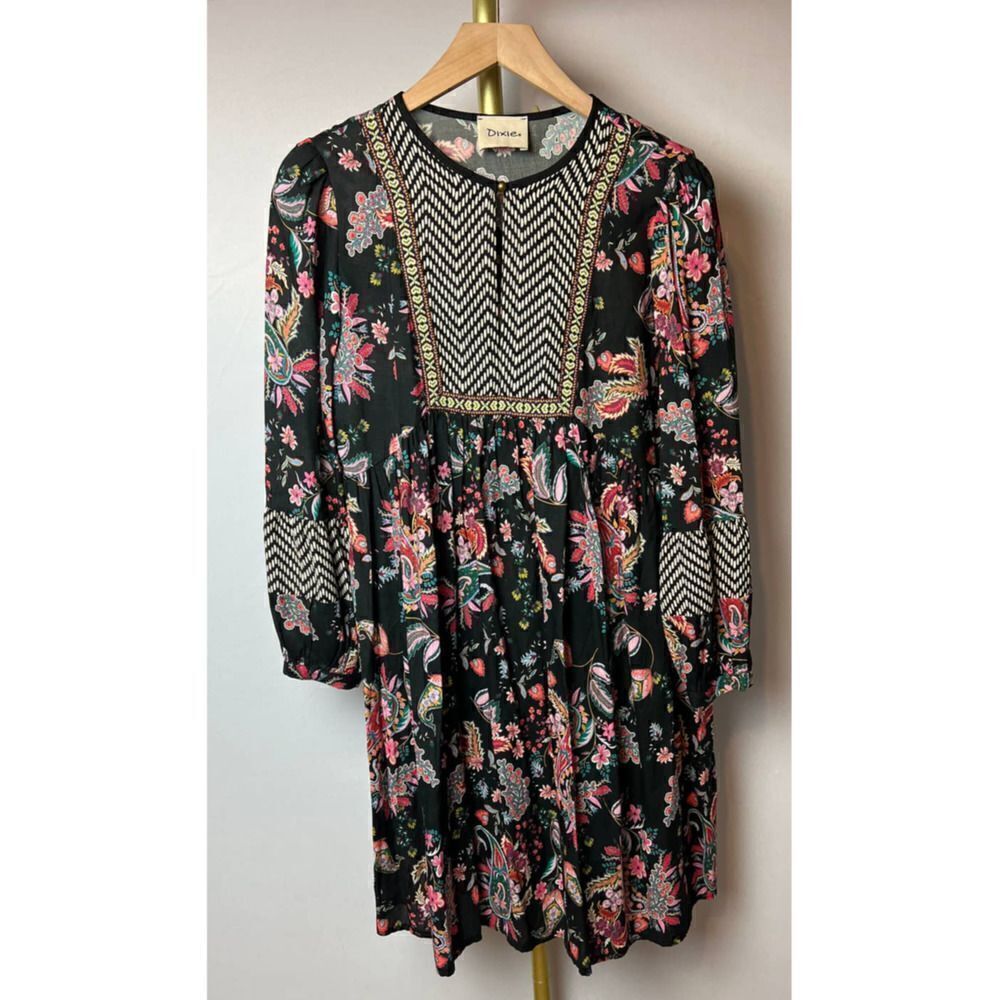 Dixie Black Floral Dress Made in Italy Sz. S